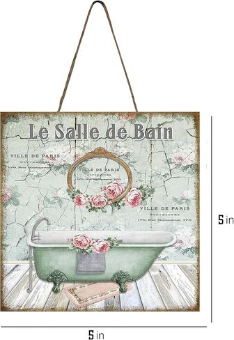 لافتة صغيرة من الخشب للحمام الفرنسي باللون الأخضر Salle de Bain مقاس 5 بوصات × 5 بوصات in Kuwait