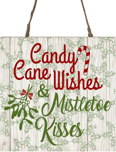 Candy Cane Wishes Mistletoe Kisses Printed Handmade Wood Christmas Ornament Small Sign in Kuwait