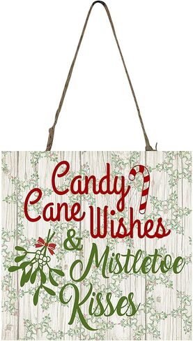 Candy Cane Wishes Mistletoe Kisses Printed Handmade Wood Christmas Ornament Small Sign in Kuwait