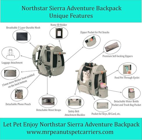 حقيبة الظهر للحيوانات الأليفة من Mr. Peanut's Northstar Sierra Adventure - متوافقة مع شركات الطيران للقطط والجرو والأرنب in Kuwait