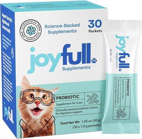 Joyfull Probiotic للقطط - سلالات مثبتة سريريًا للإسهال ودعم الجهاز الهضمي - 30 عبوة يومية مع مرق عظام اللحم البقري in Kuwait