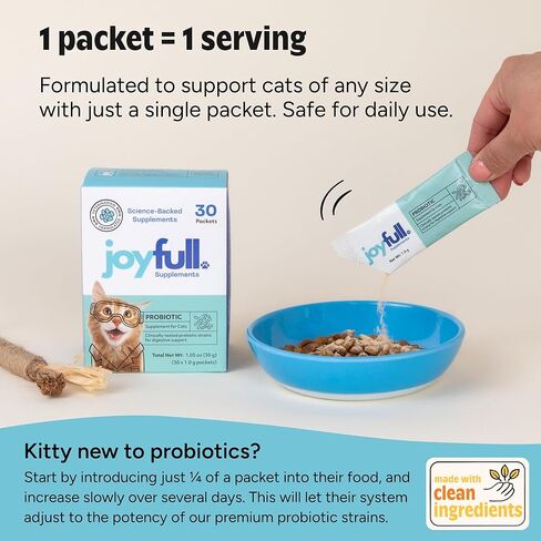 Joyfull Probiotic للقطط - سلالات مثبتة سريريًا للإسهال ودعم الجهاز الهضمي - 30 عبوة يومية مع مرق عظام اللحم البقري in Kuwait