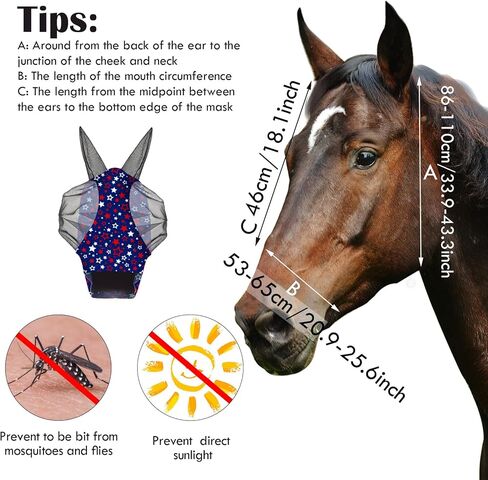 12 Pcs 4th of July Horse Fly Mask with Ears 250th Anniversary Patriotic Fly Mask for Horses Smooth Comfortable Elasticity UV Protection Face Covering for Memorial Day(Large) in Saudi Arabia
