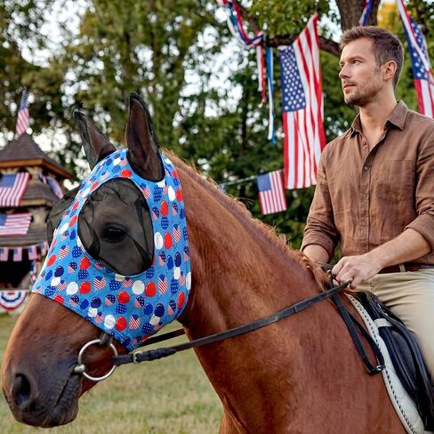 12 Pcs 4th of July Horse Fly Mask with Ears 250th Anniversary Patriotic Fly Mask for Horses Smooth Comfortable Elasticity UV Protection Face Covering for Memorial Day(Large) in Saudi Arabia