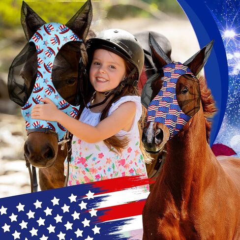 12 Pcs 4th of July Horse Fly Mask with Ears 250th Anniversary Patriotic Fly Mask for Horses Smooth Comfortable Elasticity UV Protection Face Covering for Memorial Day(Large) in Saudi Arabia