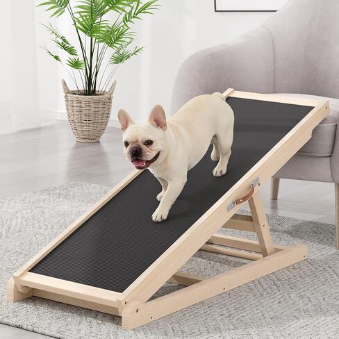 Dog Ramp for Couch, Bed, Car, Adjustable Pet Ramps 6 Height from 18" to 23.6" Wooden Dog Step with High Traction Mat & Sturdy Build for Small Medium Older Pets, Supports up to 200lbs in Kuwait