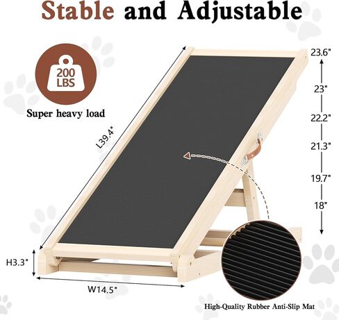 Dog Ramp for Couch, Bed, Car, Adjustable Pet Ramps 6 Height from 18" to 23.6" Wooden Dog Step with High Traction Mat & Sturdy Build for Small Medium Older Pets, Supports up to 200lbs in Kuwait