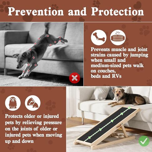 Dog Ramp for Couch, Bed, Car, Adjustable Pet Ramps 6 Height from 18" to 23.6" Wooden Dog Step with High Traction Mat & Sturdy Build for Small Medium Older Pets, Supports up to 200lbs in Kuwait
