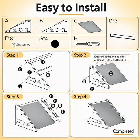 Wooden Dog Ramp for Bed, Sofa - Portable Pet Ramp with Non-Slip Carpet Surface & Bone-Shaped Handle, Senior Dog Stairs for Small Medium Breeds in Kuwait