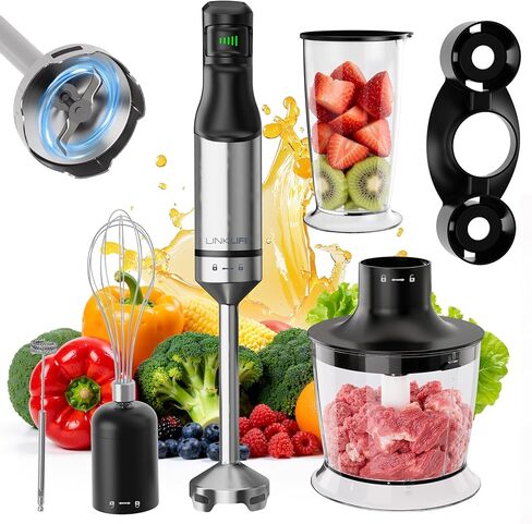 1200W Immersion Blender Handheld, 5-in-1 Variable Speed Emulsifier Hand Blender Stick with Whisk Chopper Milk Frother Mixing Cup and Storage Rack for Kitchen Soup, Purees, Baby Food and Smoothies in Kuwait
