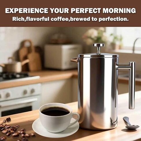 Extra Large French Press, French Press Coffee Maker 61 oz (1.8L), Insulated Stainless Steel French Press XXL Large Capacity Double Walled with Spoon for Espresso Coffee or Tea in Kuwait