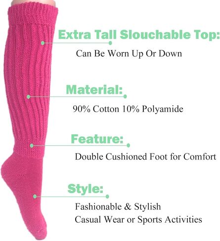 AWS/American Made Women Slouch Socks Long Scrunch Knee High Boot Socks Shoe Size 5 to 10 in Saudi Arabia