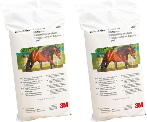 وسادة كمادات Animalintex من 3M للخيول، مقاس 20.32 سم × 40.64 سم، ضمادة بيطرية ساخنة أو باردة للعناية بالخراج، ودعم الحافر، وحماية إصابات الساق، وضمادة/لفافة الإسعافات الأولية، عبوة من قطعتين in Kuwait