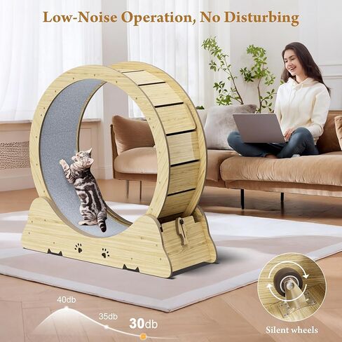 Cat Exercise Wheel, Quiet 34" Cat Treadmill for Indoor Cats, Running Wheel with Carpeted Runway & Safety Lock, Compact Design for Small & Adult Cats Weight Loss & Daily Exercise in Kuwait