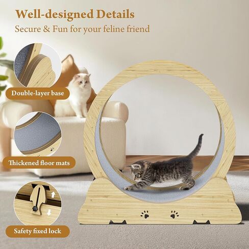 Cat Exercise Wheel, Quiet 34" Cat Treadmill for Indoor Cats, Running Wheel with Carpeted Runway & Safety Lock, Compact Design for Small & Adult Cats Weight Loss & Daily Exercise in Kuwait
