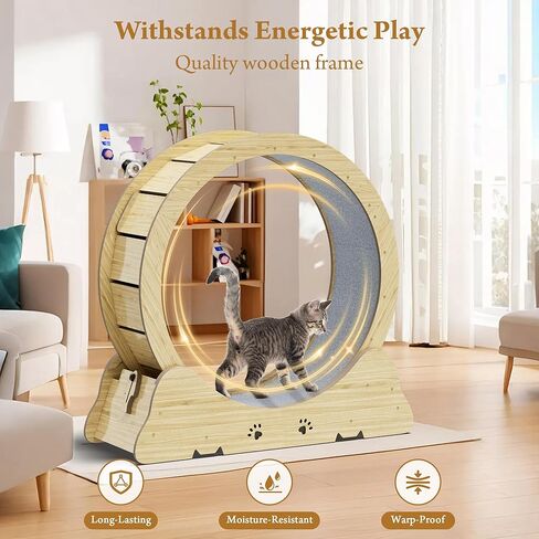 Cat Exercise Wheel, Quiet 34" Cat Treadmill for Indoor Cats, Running Wheel with Carpeted Runway & Safety Lock, Compact Design for Small & Adult Cats Weight Loss & Daily Exercise in Kuwait