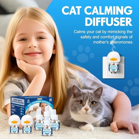 Pheromones التهدئة Cat Diffuser: 3-in-1 Kit Cat Reputing Pheromone Diffuser to to to to to to to to expliens (1 × 2 × 48 مل) للراحة يقلل من قلق الإجهاد ، والفوومون المريح منذ فترة طويلة ل Pet Cat (3in1) in Kuwait