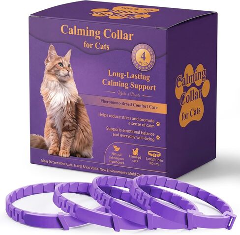 Cat Calming Collar, 4-Pack Pheromone Collars for Cats – Adjustable 15″, Up to 4 Weeks Lasting Stress & Anxiety Relief, Helps Reduce Noise Fear, Scratching & Separation Anxiety in Kuwait