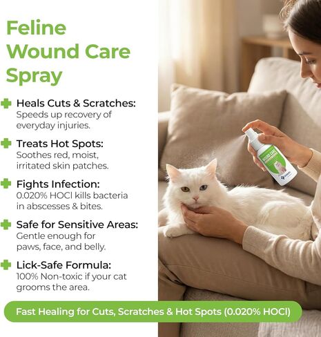 Cat Wound Care Spray Feline Healing Aid, Skin Repair for Cuts, Sores & Abrasions | Itch Relief for Irritated Cat Skin | Hot Spot & Allergy Support | Safe & Non-Toxic | 3.38 fl oz in Kuwait