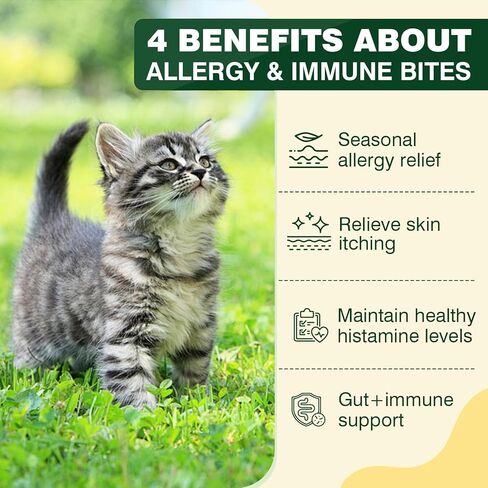 Cat Allergy Relief for Cats, 150 Soft Chews for Cat Itch and Allergy Relief with Omega-3 and Probiotics Coat Health, Immune Boost and Seasonal Allergies Chicken Flavor Chews in Kuwait