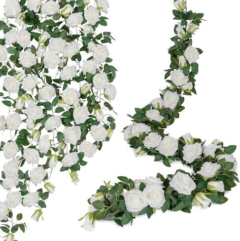U'Artlines 3 Pack Artificial Yellow Rose Vines Floral Garlands Total 19.5 Ft Fake Vine Silk Flower Garland for Indoor Outdoor Home Wedding Arch Garden Wall Decoration in Saudi Arabia