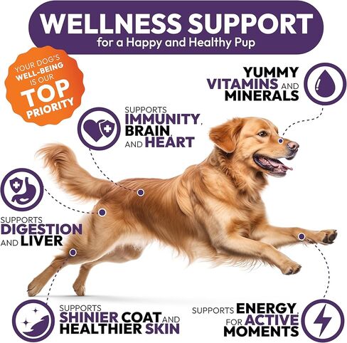 25-in-1 Dog Vitamins and Supplements - 250 Chews Dog Multivitamin Chewable with Glucosamine, Probiotics Omega 3 for Dogs Skin & Coat Hip & Joint Gut Brain Immune Support - Senior & Puppy Multivitamin in Kuwait
