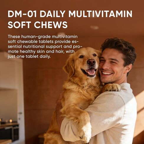 DM-01 Daily Multivitamin, Multivitamin Itch Relief Chews for Dog, with Folic Acid, Salmon Oil, Chondroitin & Natural Vitamins, Skin and Coat Healthy, Digestive & Boost Immunity, 60 Chew (Beef) in Kuwait
