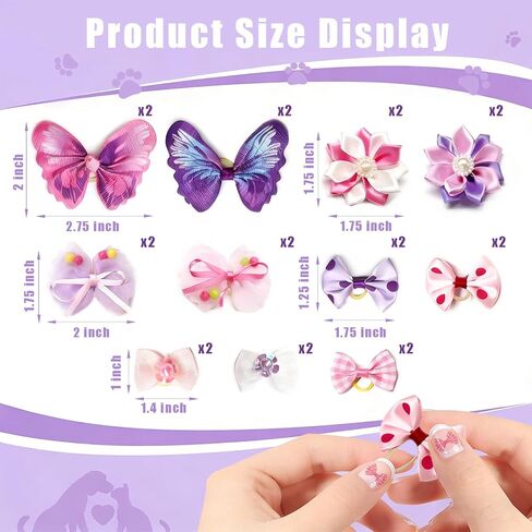 22 Pcs Cute Dog Hair Bows with Elastic Rubber Bands, Small Size Dog Hair Bows for Puppy Hair with Butterfly Flower Pearls Double Bow for Dogs Cats Pets Hair Grooming in Kuwait