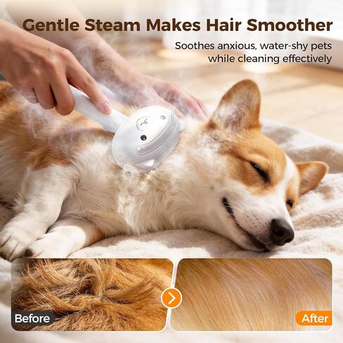 Self Cleaning Shedding Steam Cat Brush, Silicone Scraper Included Dog Brush, primecat, Cat Brushes for Shedding, USB Rechargeable, for Grooming & Haired Pets, Dogs & Cats, White in Kuwait