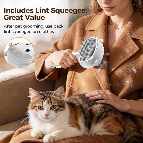 Self Cleaning Shedding Steam Cat Brush, Silicone Scraper Included Dog Brush, primecat, Cat Brushes for Shedding, USB Rechargeable, for Grooming & Haired Pets, Dogs & Cats, White in Kuwait