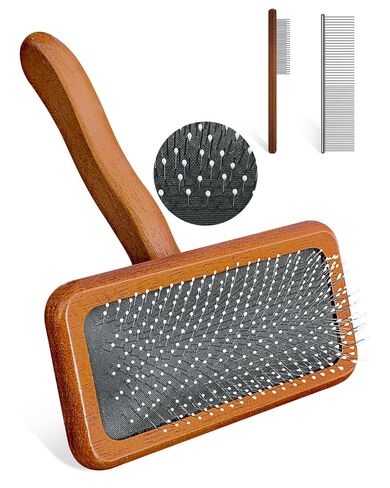 Dog Slicker Brush for Grooming & Shedding, Cat Brush for Short or Medium-Haired Dogs with an Air-Cushion Design and Coated Tips, Suitable for Removing Loose Hair, Tangles, and Knots. in Kuwait