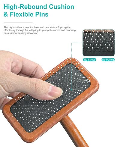Dog Slicker Brush for Grooming & Shedding, Cat Brush for Short or Medium-Haired Dogs with an Air-Cushion Design and Coated Tips, Suitable for Removing Loose Hair, Tangles, and Knots. in Kuwait