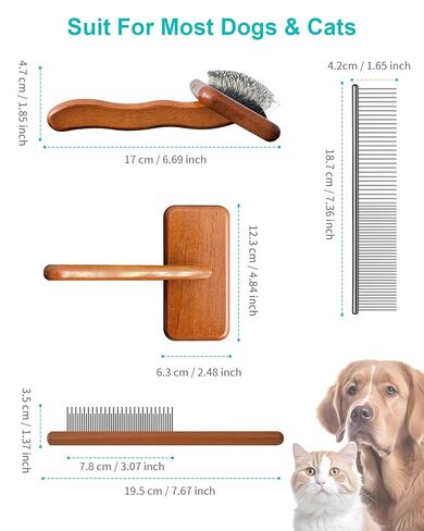 Dog Slicker Brush for Grooming & Shedding, Cat Brush for Short or Medium-Haired Dogs with an Air-Cushion Design and Coated Tips, Suitable for Removing Loose Hair, Tangles, and Knots. in Kuwait