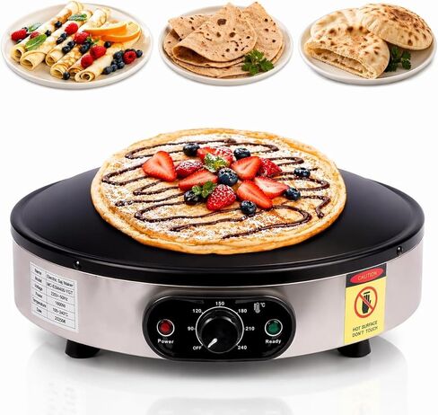 Crepe Makers, 16-Inch Electric Roti and Tortilla Maker, 1600W Large Non-Stick Convex Dome Griddle, Commercial Grade Saj Bread Maker & Crepe Machine, Adjustable Temp up to 460°F,Stainless Steel in Kuwait