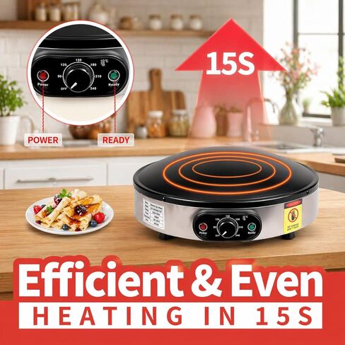 Crepe Makers, 16-Inch Electric Roti and Tortilla Maker, 1600W Large Non-Stick Convex Dome Griddle, Commercial Grade Saj Bread Maker & Crepe Machine, Adjustable Temp up to 460°F,Stainless Steel in Kuwait