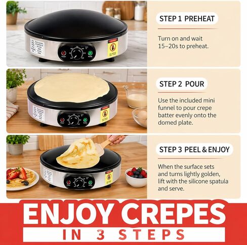 Crepe Makers, 16-Inch Electric Roti and Tortilla Maker, 1600W Large Non-Stick Convex Dome Griddle, Commercial Grade Saj Bread Maker & Crepe Machine, Adjustable Temp up to 460°F,Stainless Steel in Kuwait