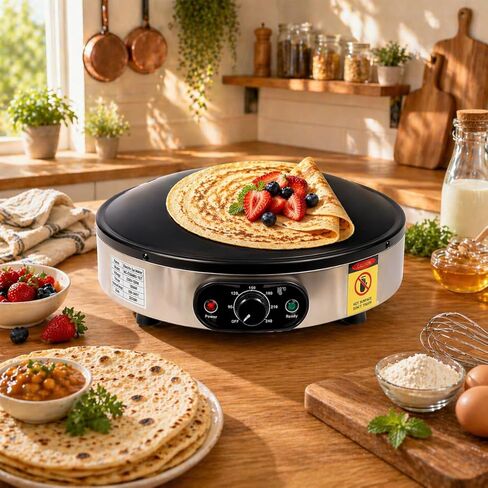 Crepe Makers, 16-Inch Electric Roti and Tortilla Maker, 1600W Large Non-Stick Convex Dome Griddle, Commercial Grade Saj Bread Maker & Crepe Machine, Adjustable Temp up to 460°F,Stainless Steel in Kuwait