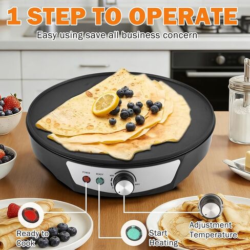 Vivicreate 12 بوصة صانع الكريب الكهربائي غير لاصق كريب عموم الشواية مع التحكم في درجة الحرارة قابل للتعديل مؤشر LED أضواء الموزع الخليط وملعقة خشبية للفطائر روتي التورتيلا Blintzes in Kuwait