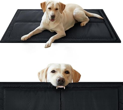 Chew Proof Indestructible Dog Bed, Durable Dog Crate Pad for Aggressive Chewers, Chew Resistant Fabric with Soft 1" 30D Foam Support, Tough Kennel Pad (Black, Medium (22"x35")) in Kuwait