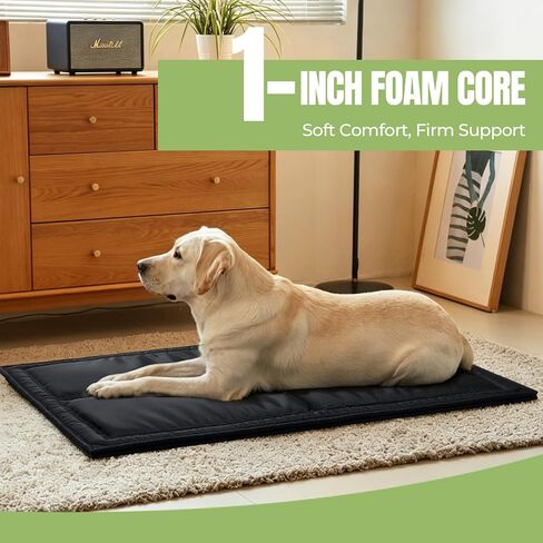 Chew Proof Indestructible Dog Bed, Durable Dog Crate Pad for Aggressive Chewers, Chew Resistant Fabric with Soft 1" 30D Foam Support, Tough Kennel Pad (Black, Medium (22"x35")) in Kuwait