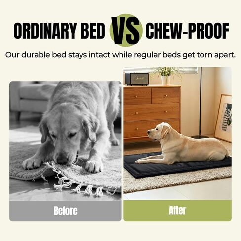 Chew Proof Indestructible Dog Bed, Durable Dog Crate Pad for Aggressive Chewers, Chew Resistant Fabric with Soft 1" 30D Foam Support, Tough Kennel Pad (Black, Medium (22"x35")) in Kuwait