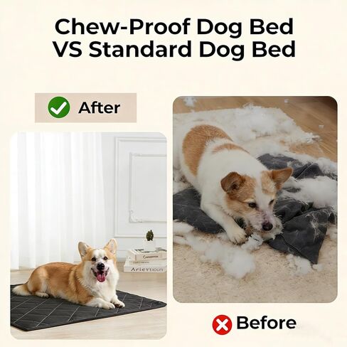 Chew Proof Dog Crate Pad, Indestructible Dog Bed, High Density Chew Proof Crate Pad for Medium Large Dogs, Machine Washable Supportive Mattress, Black (35x26IN) in Kuwait