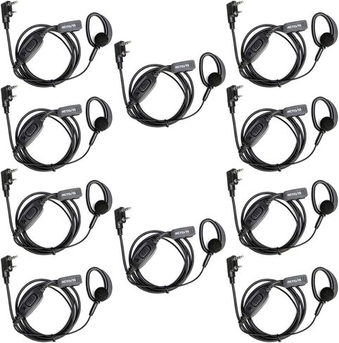 Retevis Walkie Talkie Earpiece with Mic 2 Pin, Earpiece with Double Wire, Compatible RT22 RT21 H-777 RT68 RT19 H-777S RT22S Baofeng UV-5R Arcshell, D Shape Two Way Radio Headset(10 Pack) in Kuwait