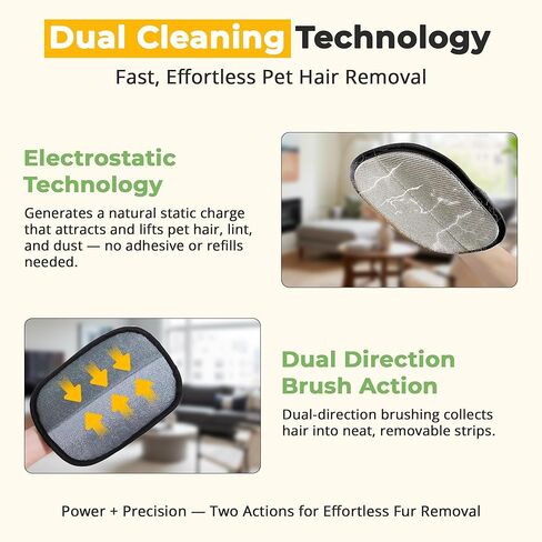 ZARAD Pet Hair Removal Glove for Dogs & Cats – Electrostatic Reusable Dog & Cat Hair Remover Glove | 2-in-1 Pet Grooming Glove & Fur Remover for Furniture (1) in Kuwait