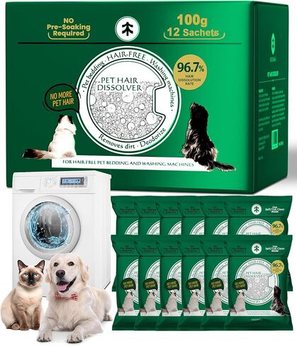 SEMECH by Seedshub Pet Hair Dissolver for Washing Machine Cleaner-2 Sachets, 96.7% Hair Dissolution, Dog Cat Hair | Stain | Odor Remover for Laundry, HE/Top/Front-Load Compatible, Septic Safe in Kuwait