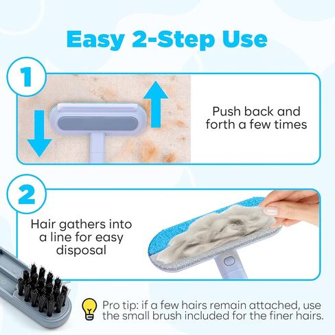 Pet Hair Removal Tool, Reusable Pet Hair Remover for Furniture, Couch, Carpet & Bedding, 17.3" Handle, Wide 7.3" Head, Mini Detail Brush, Easy Clean in Kuwait