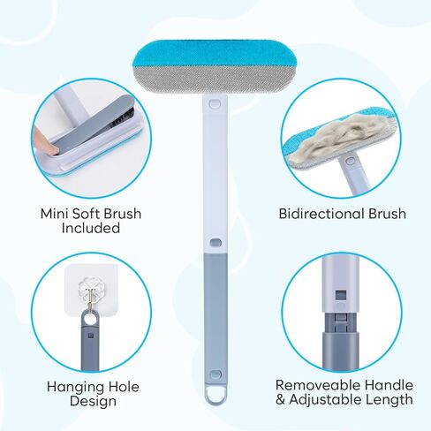 Pet Hair Removal Tool, Reusable Pet Hair Remover for Furniture, Couch, Carpet & Bedding, 17.3" Handle, Wide 7.3" Head, Mini Detail Brush, Easy Clean in Kuwait
