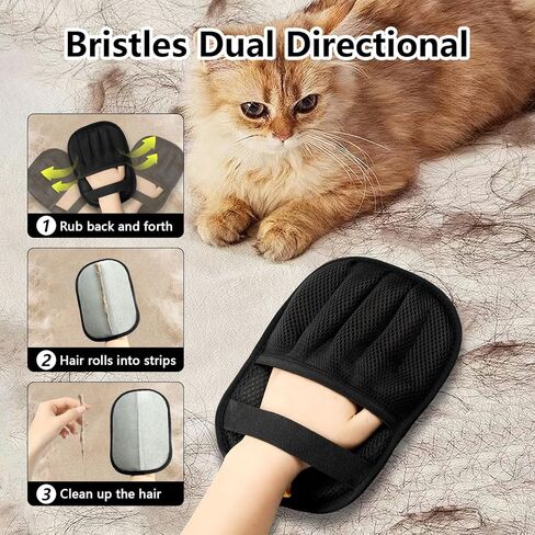 Upgraded Pet Hair Removal Gloves for Cats & Dogs, Five-Finger Electrostatic Reusable Magic Brush for Effortless Pet Hair Remover Tool on Carpet, Clothing, Laundry, Car Seat (Black) in Kuwait