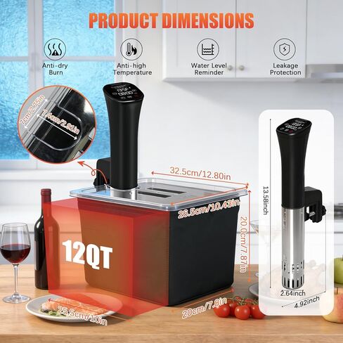 طباخ CATTLEMAN Sous Vide، مبرد النبيذ، 1000 وات، طقم Sous Vide مع حاوية، دائرة غمر، حاوية Sous Vide سعة 12 لترًا مع غطاء وغطاء من النيوبرين، درجة حرارة ومؤقت دقيق، تسخين سريع in Kuwait