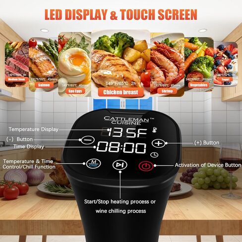 طباخ CATTLEMAN Sous Vide، مبرد النبيذ، 1000 وات، طقم Sous Vide مع حاوية، دائرة غمر، حاوية Sous Vide سعة 12 لترًا مع غطاء وغطاء من النيوبرين، درجة حرارة ومؤقت دقيق، تسخين سريع in Kuwait